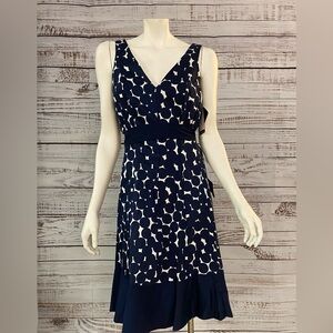 NWT Nine West white and navy polka dot sleeveless A-line midi dress size 10